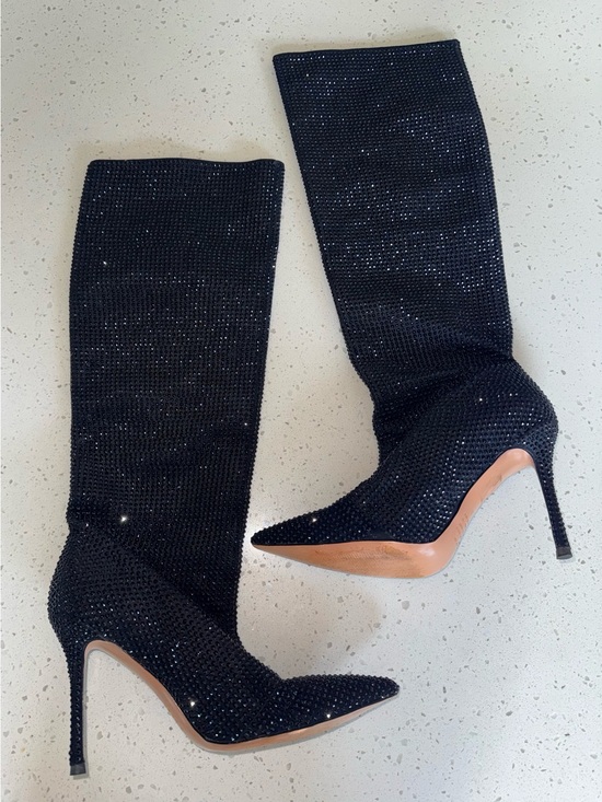 Alias Mae Shoes - Alias Mae Black Sparkle Knee-High Stiletto Boots